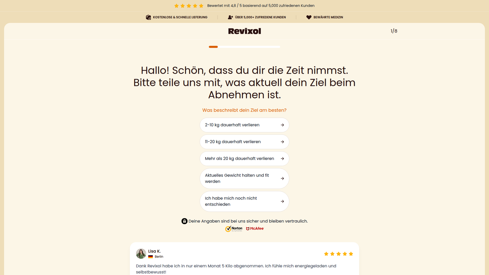 Revixol Ergebnisseite